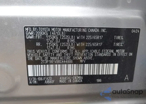 2024 Toyota Rav4 Xle из США, поврежденный, VIN 2T3P1RFVXRC444886